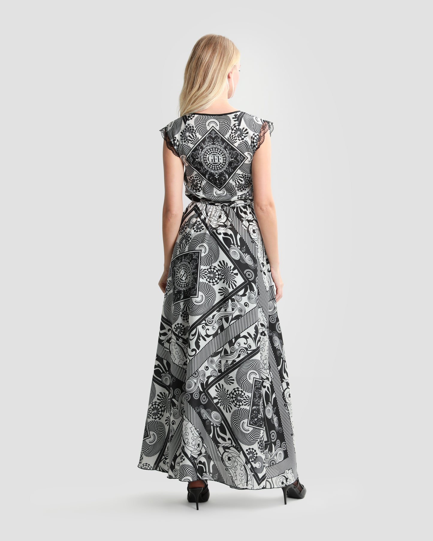 Lace Trimmed Graphic Printed Dress