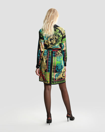 Ornate Color-Block Print Dress