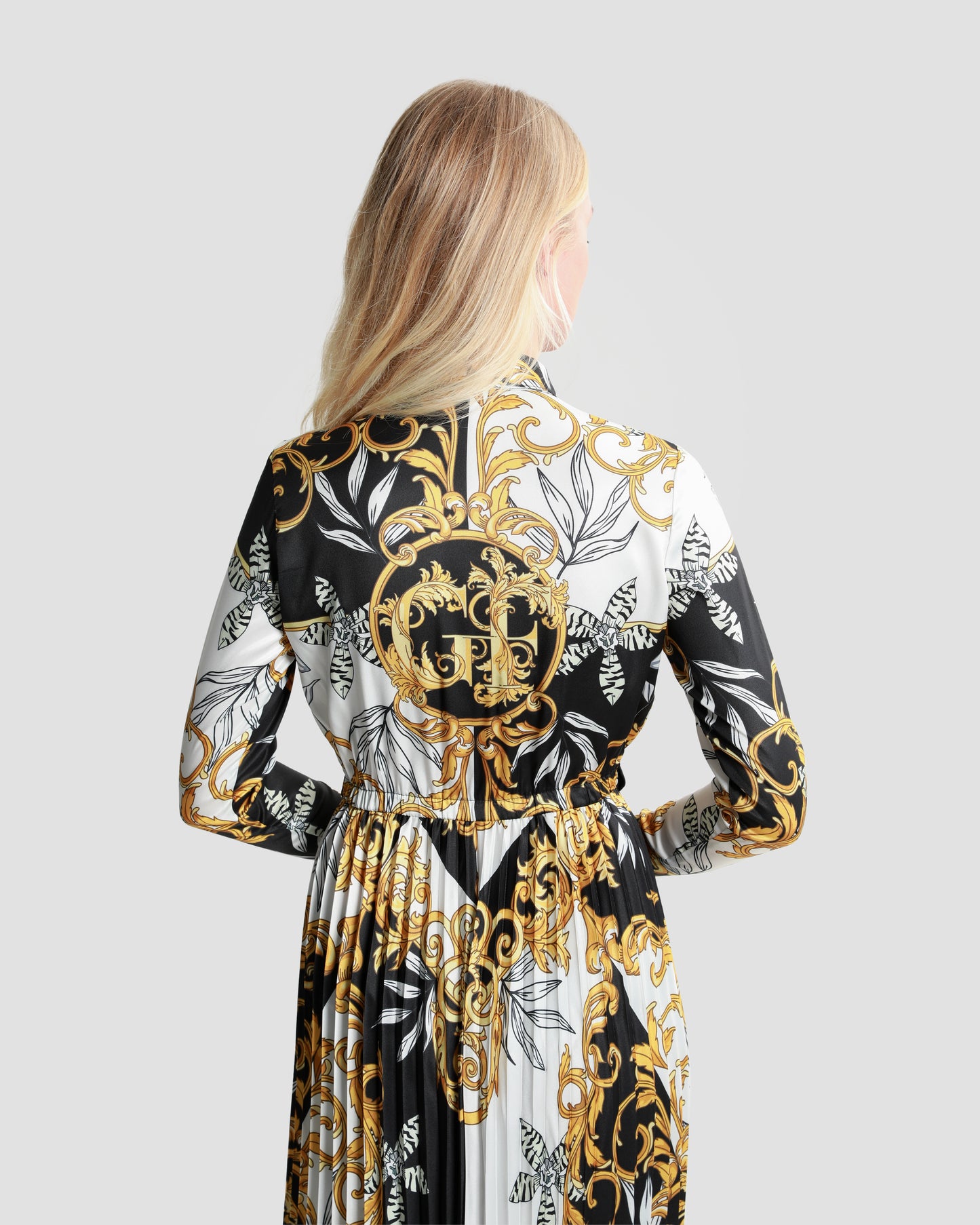 Contrasted Ornamental Print Midi Dress