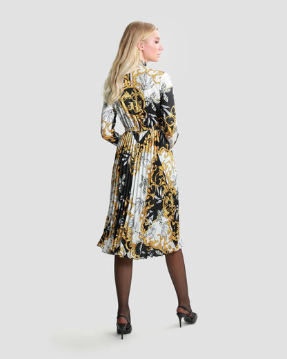 Contrasted Ornamental Print Midi Dress