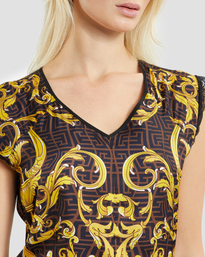 Oriental Baroque Patterned Maxi Dress