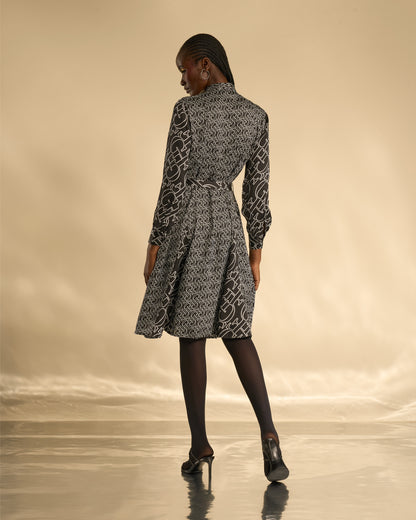 Monogram Print Contrast Midi Dress