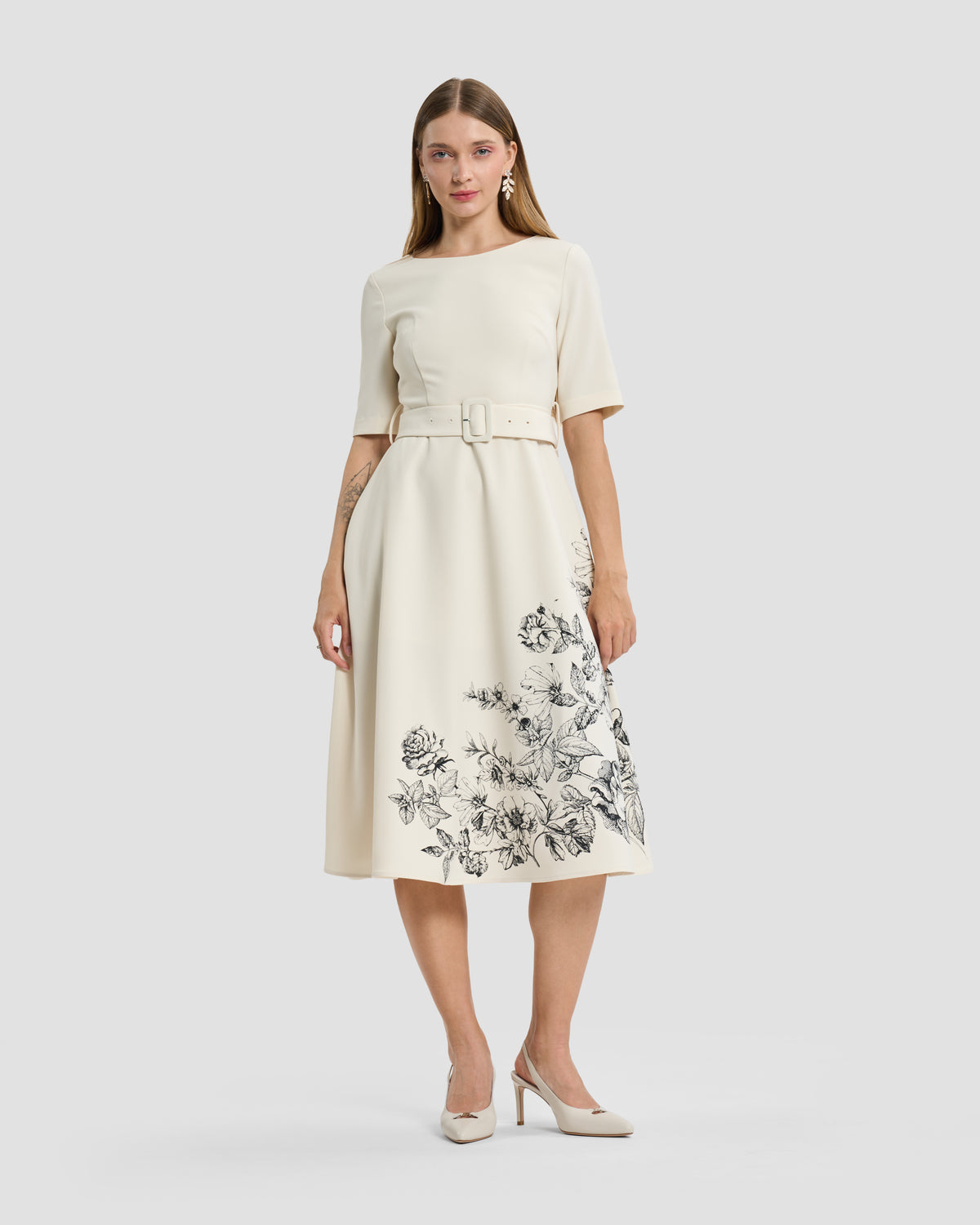 Floral Print Belted Midi Dress