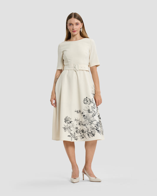Floral Print Belted Midi Dress