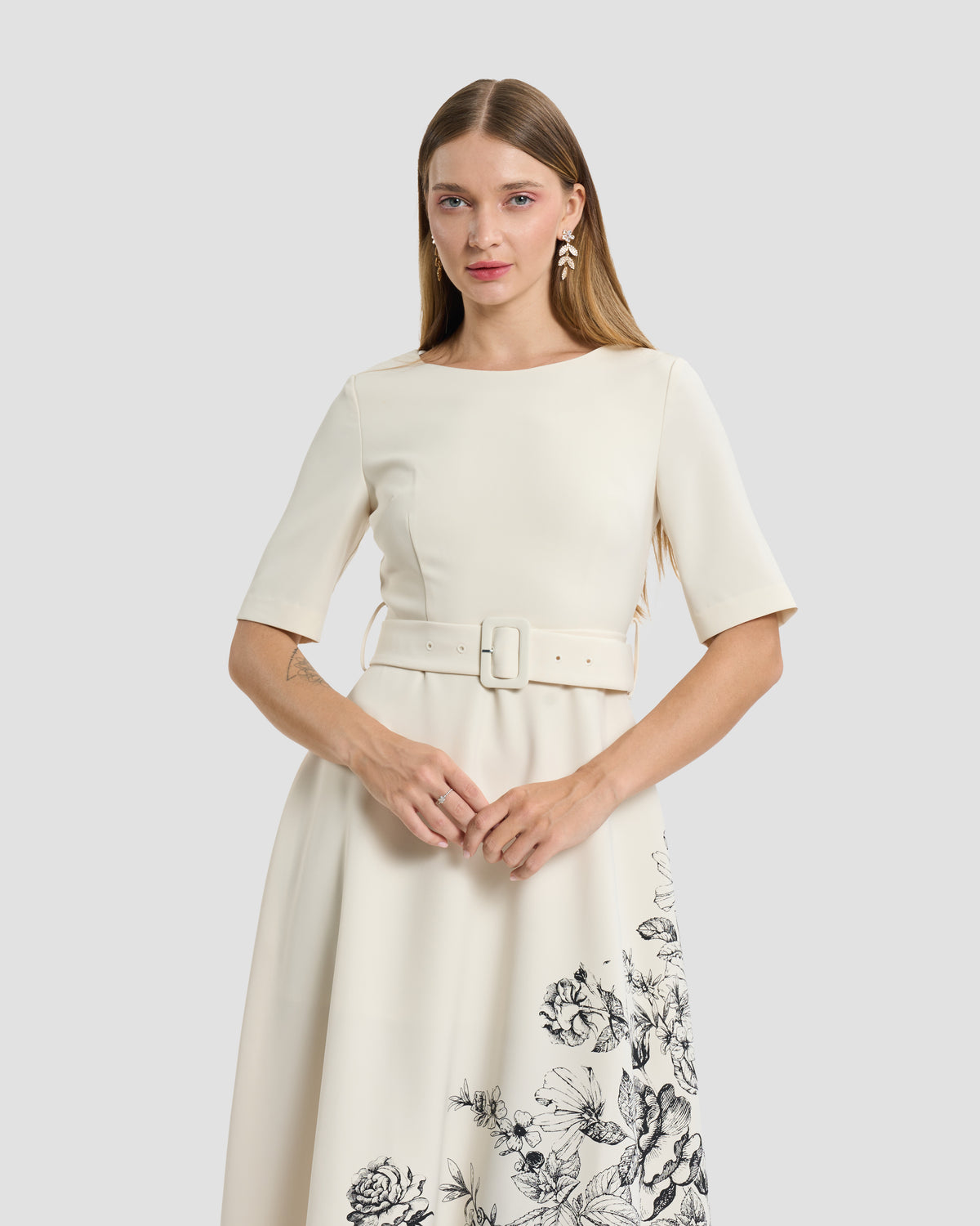 Floral Print Belted Midi Dress