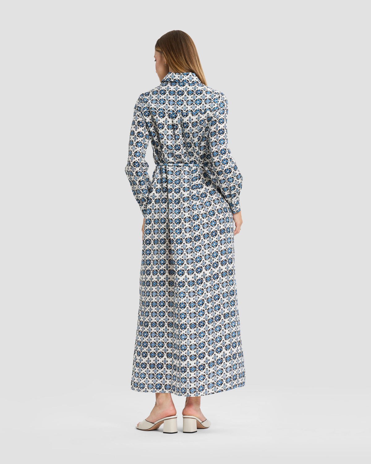 Mosaic Print Long-Sleeve Maxi Shirtdress