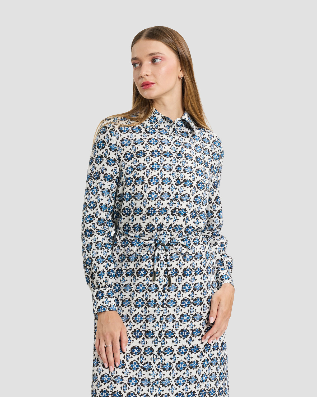 Mosaic Print Long-Sleeve Maxi Shirtdress
