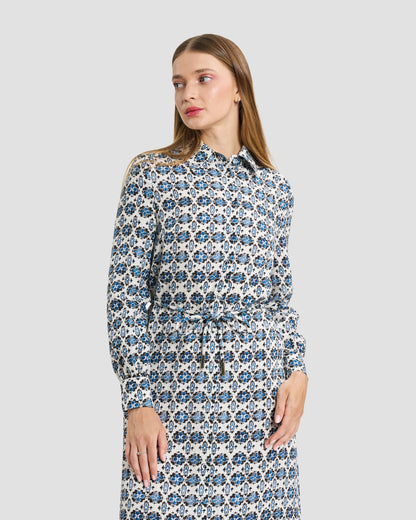 Mosaic Print Long-Sleeve Maxi Shirtdress