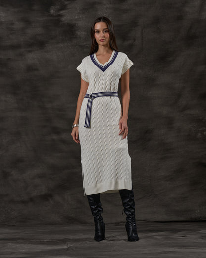 Contrast Knit Belted Dress