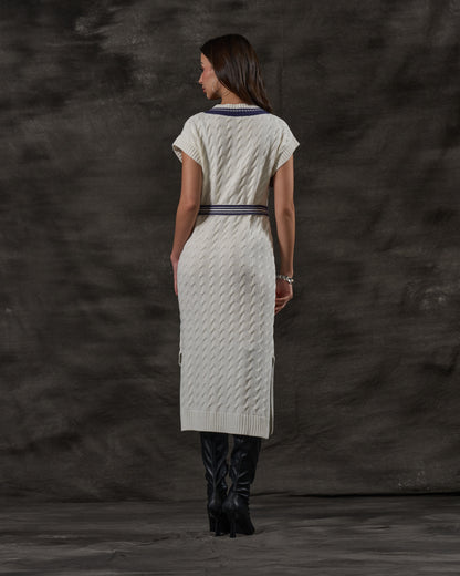 Contrast Knit Belted Dress