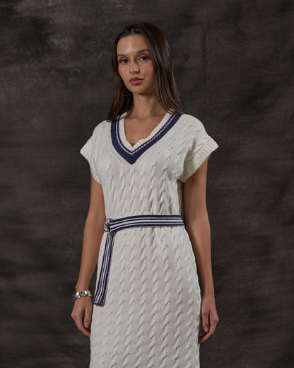 Contrast Knit Belted Dress