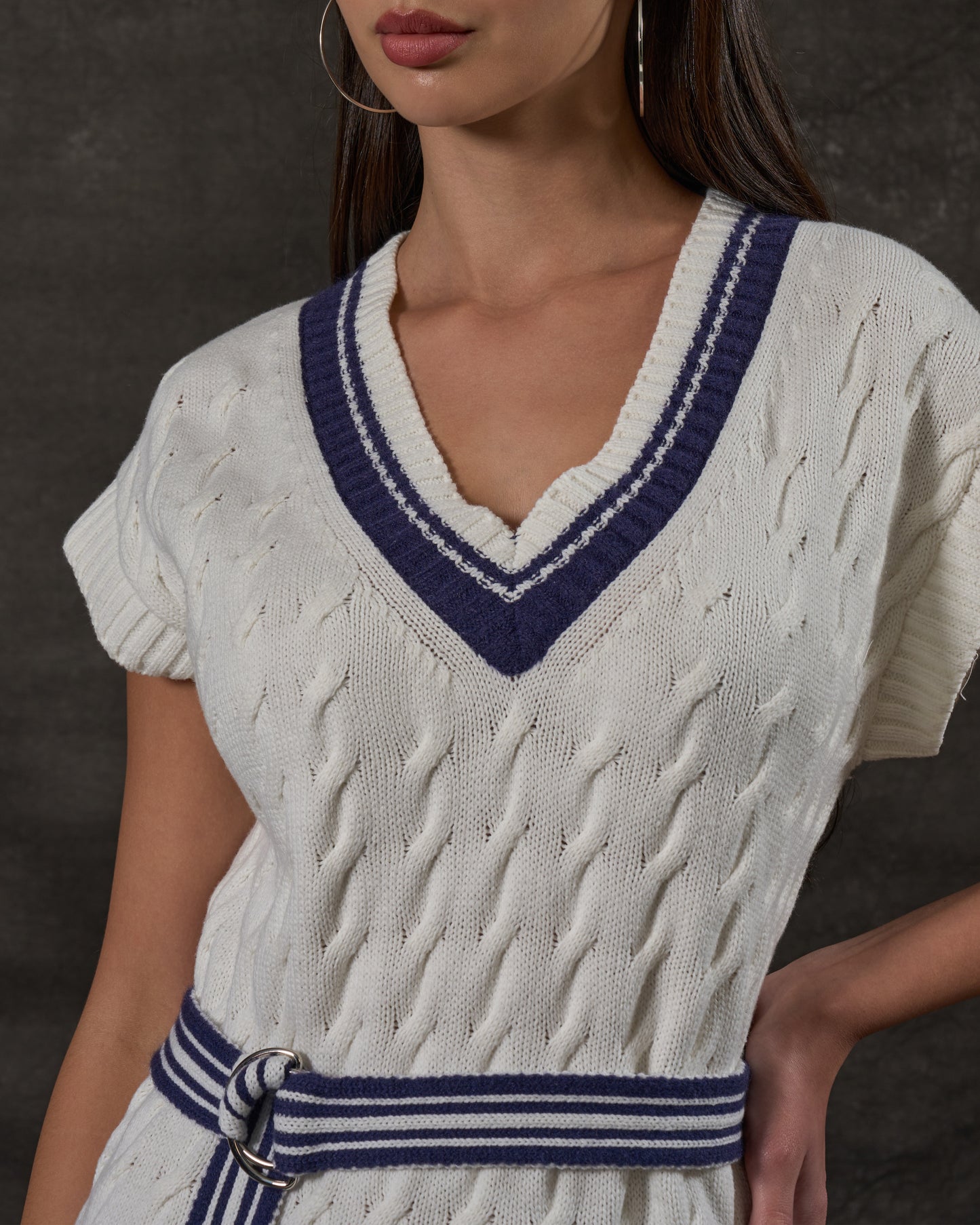 Contrast Knit Belted Dress