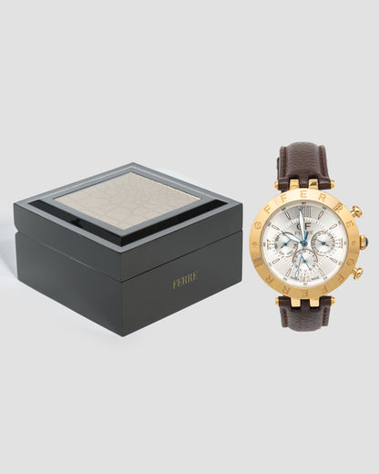 GF Ferre Brown Leather Strap Watch