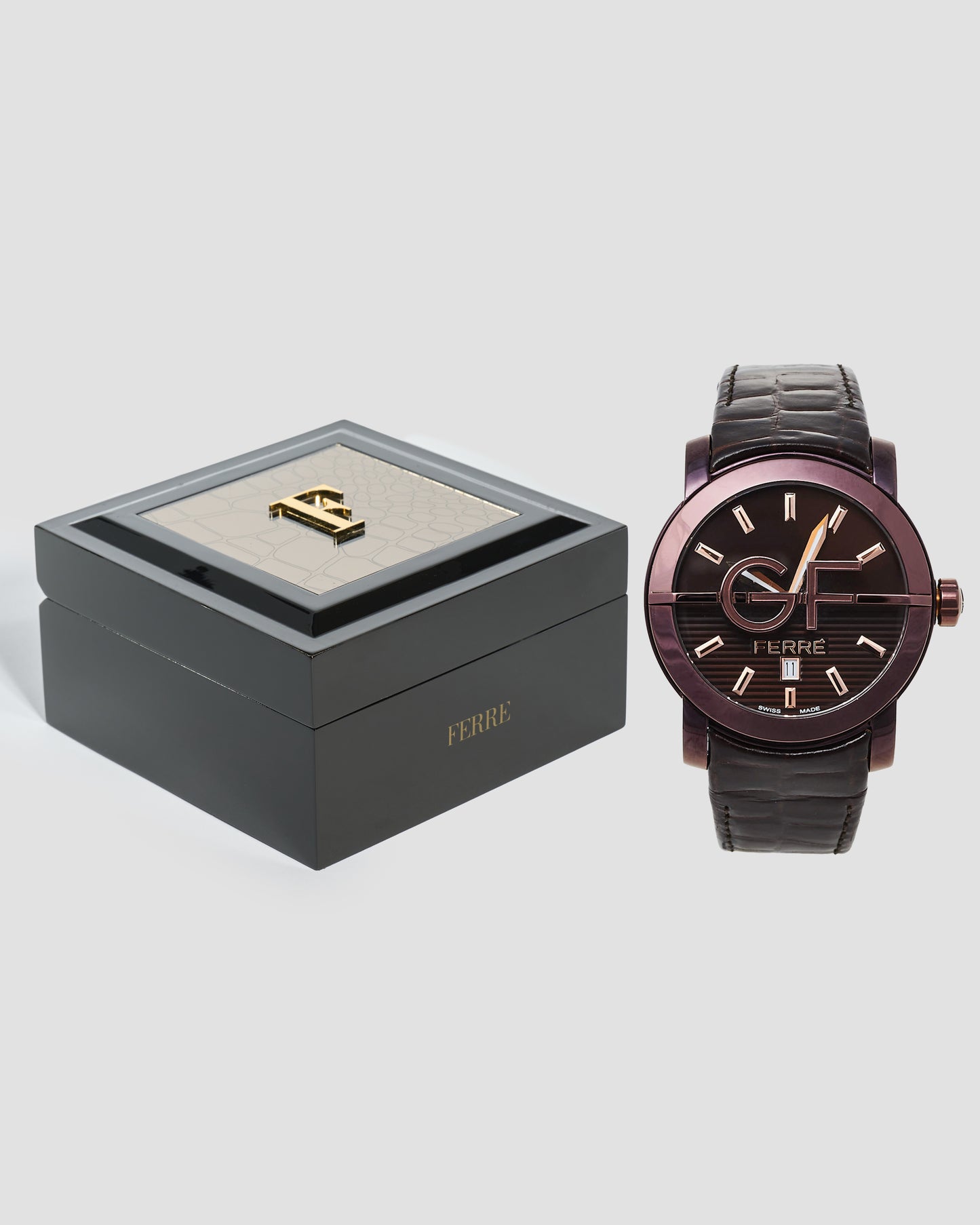 GF Ferre Purple Dial Leather Strap Watch