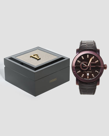 GF Ferre Purple Dial Leather Strap Watch