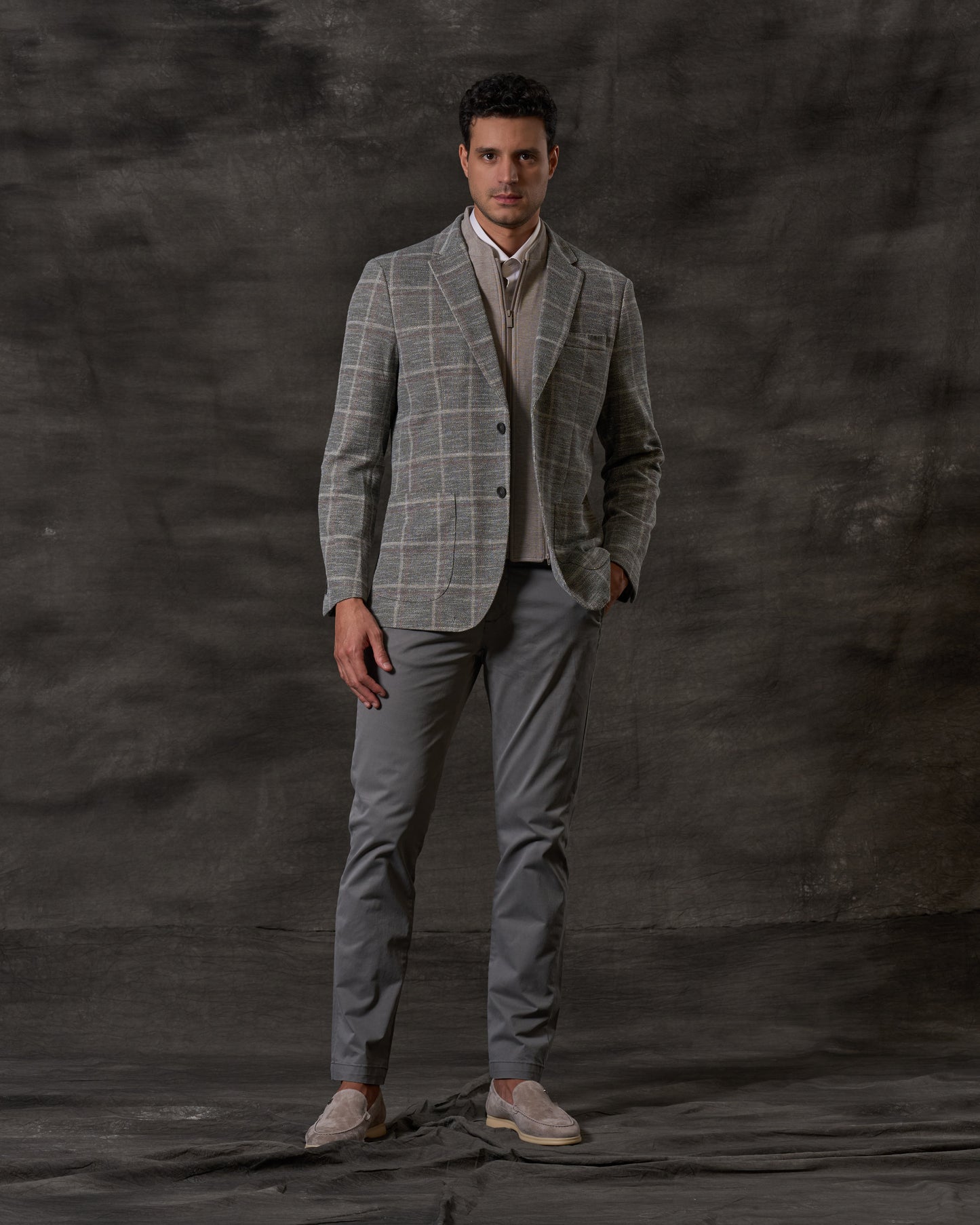 Grey Check Convertible Jacket
