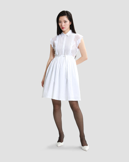 Belted Lace-Trimmed Mini Shirt Dress