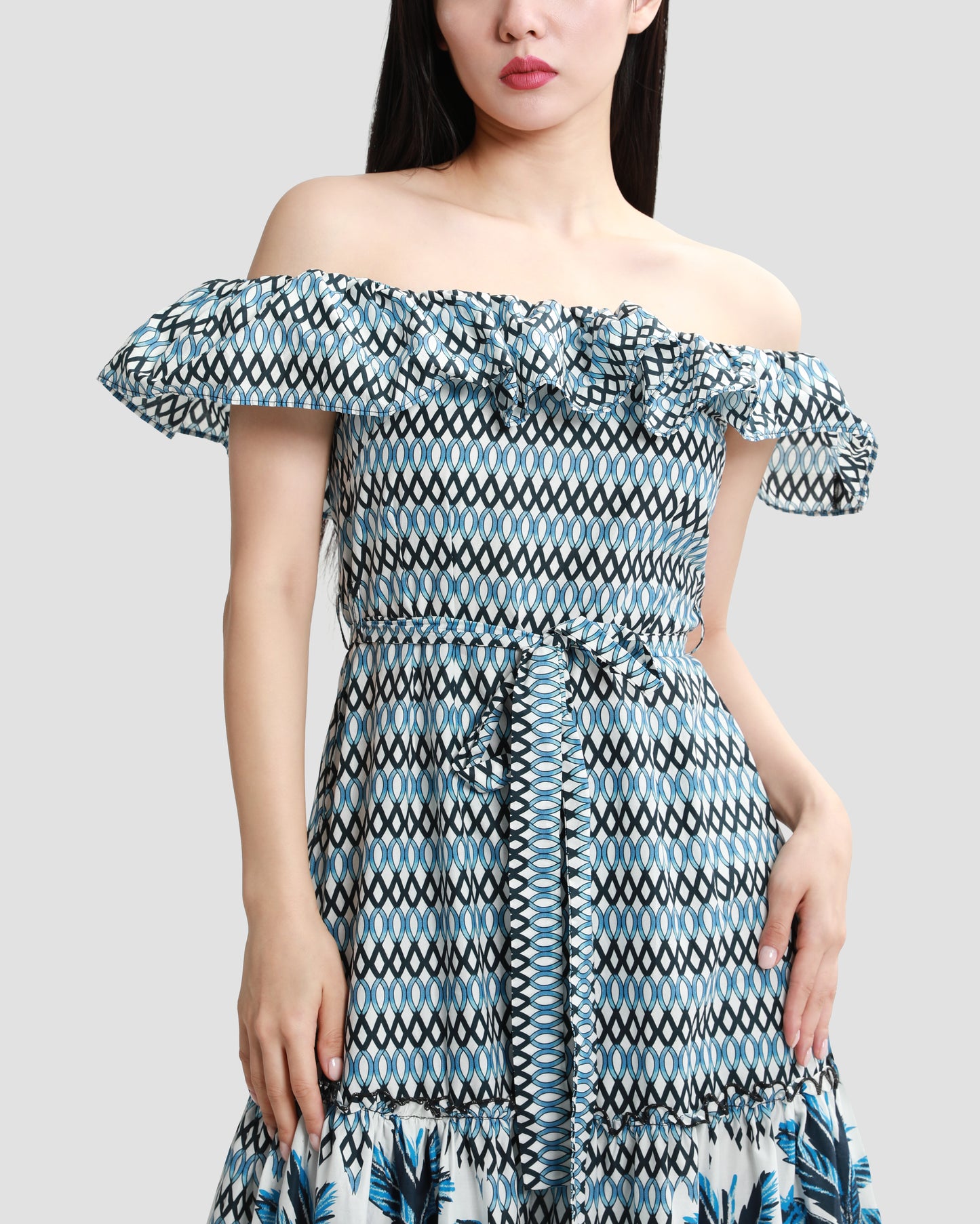 Tropical Print Ruffled Tiered Midi Dress