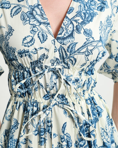 Tie-Detailed Floral Midi Dress