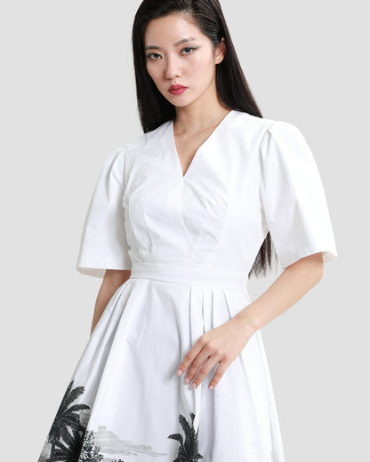 Botanical Placement Print Poplin Dress