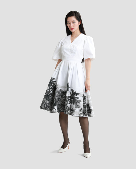 Botanical Placement Print Poplin Dress