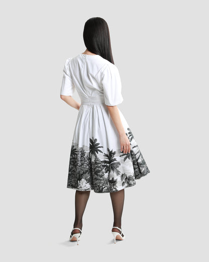 Botanical Placement Print Poplin Dress