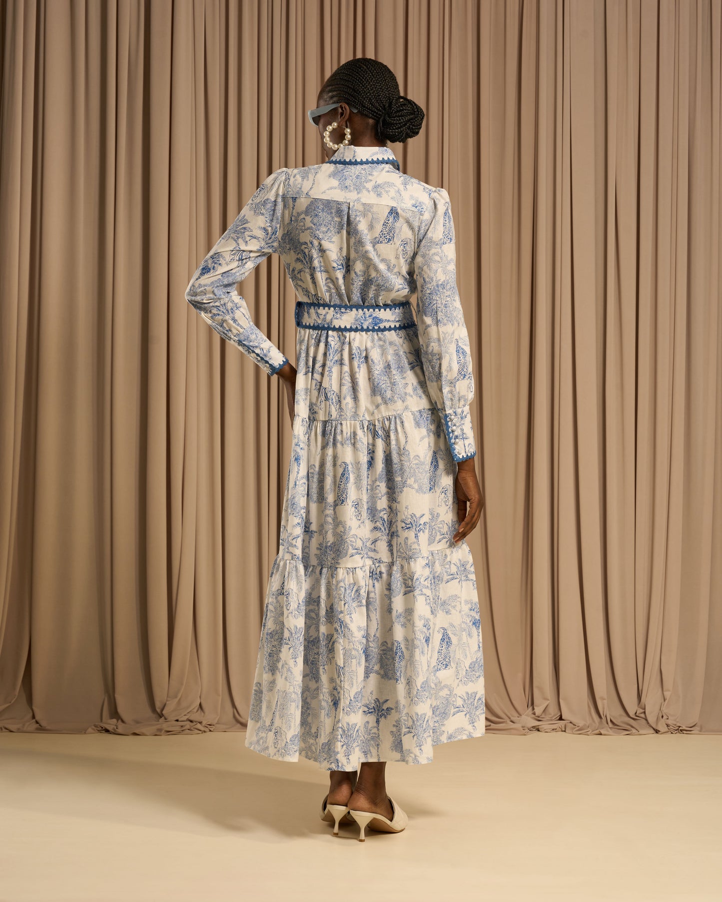 Toile Print Belted Maxi Dress