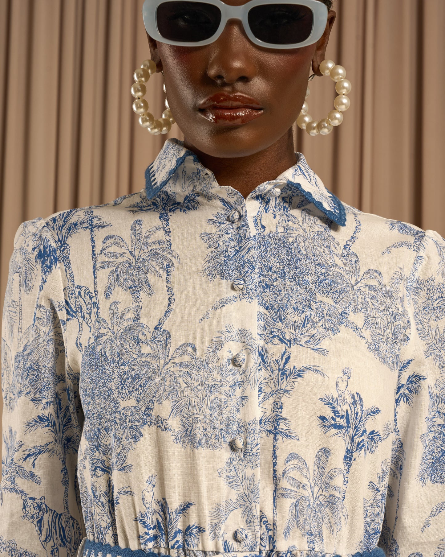 Toile Print Belted Maxi Dress