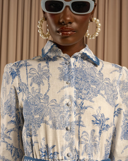 Toile Print Belted Maxi Dress