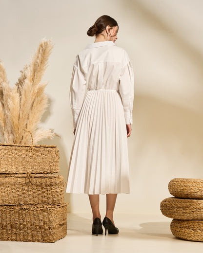 Pleated Wrap-Front Midi Dress