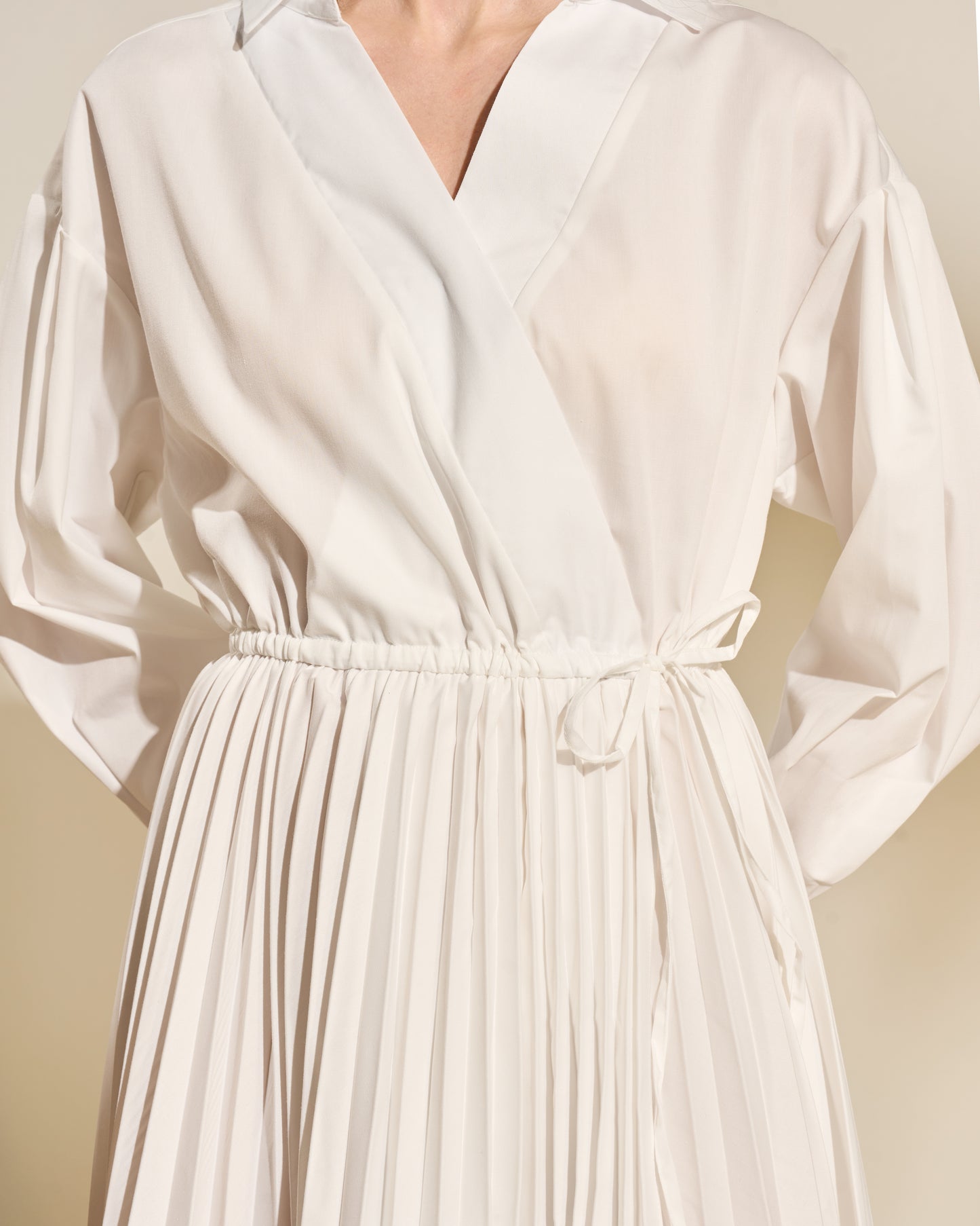 Pleated Wrap-Front Midi Dress