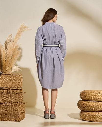 Striped Shirt Dress with Embroidered Crest