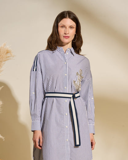 Striped Shirt Dress with Embroidered Crest