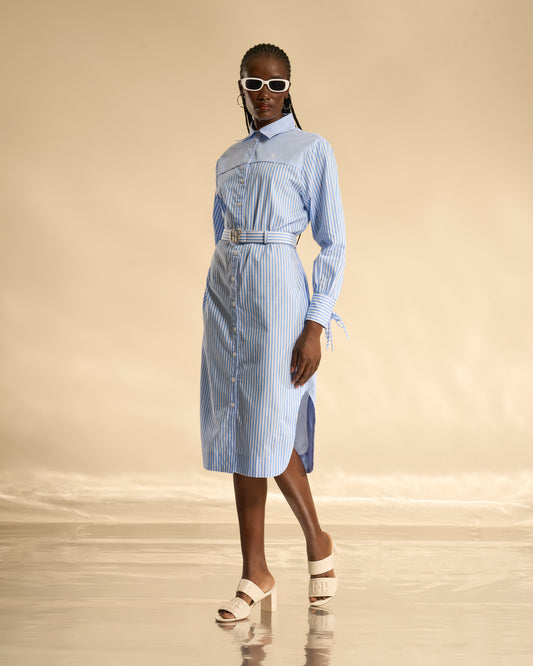 Striped Belted Shirt Dress