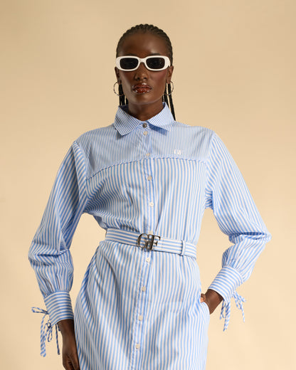 Striped Belted Shirt Dress