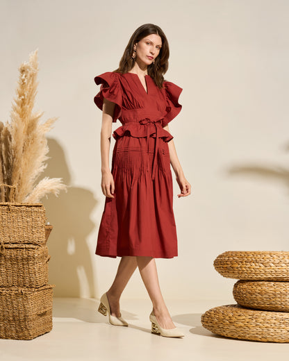 Ruffled Cotton Midi Dress