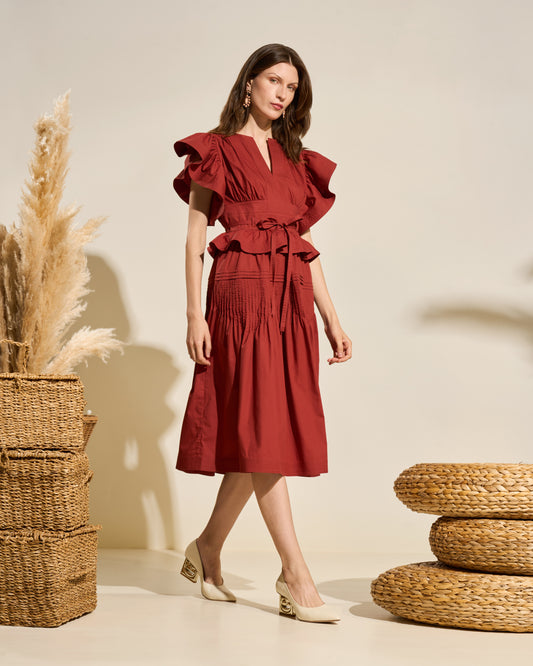 Ruffled Cotton Midi Dress