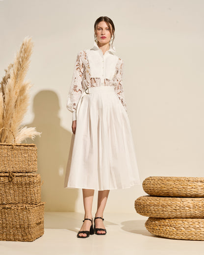 Lace Shirt Dress with Pleated Skirt