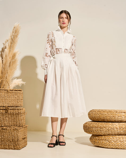 Lace Shirt Dress with Pleated Skirt