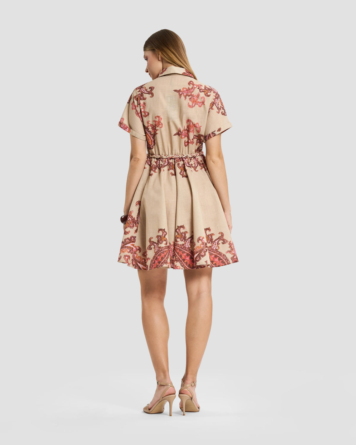 Beige Paisley Short-Sleeve Shirtdress