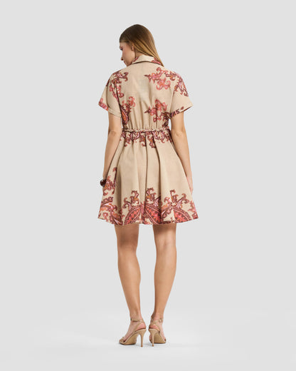 Beige Paisley Short-Sleeve Shirtdress