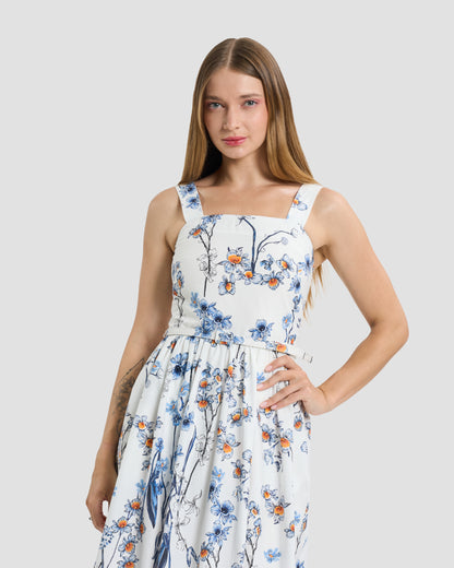 Wildflower Print Belted Midi Dress