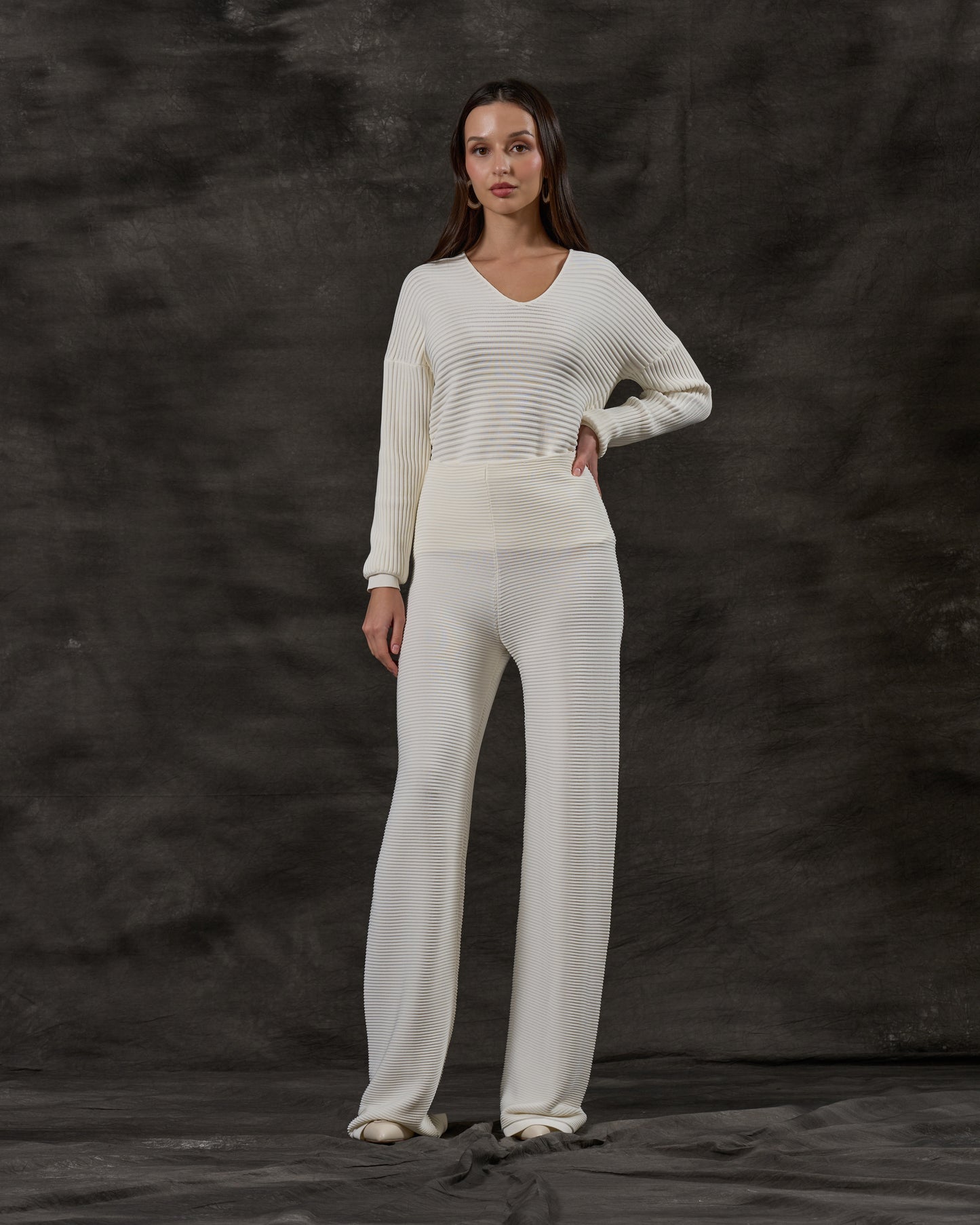 Ribbed Knit Wide-Leg Pants