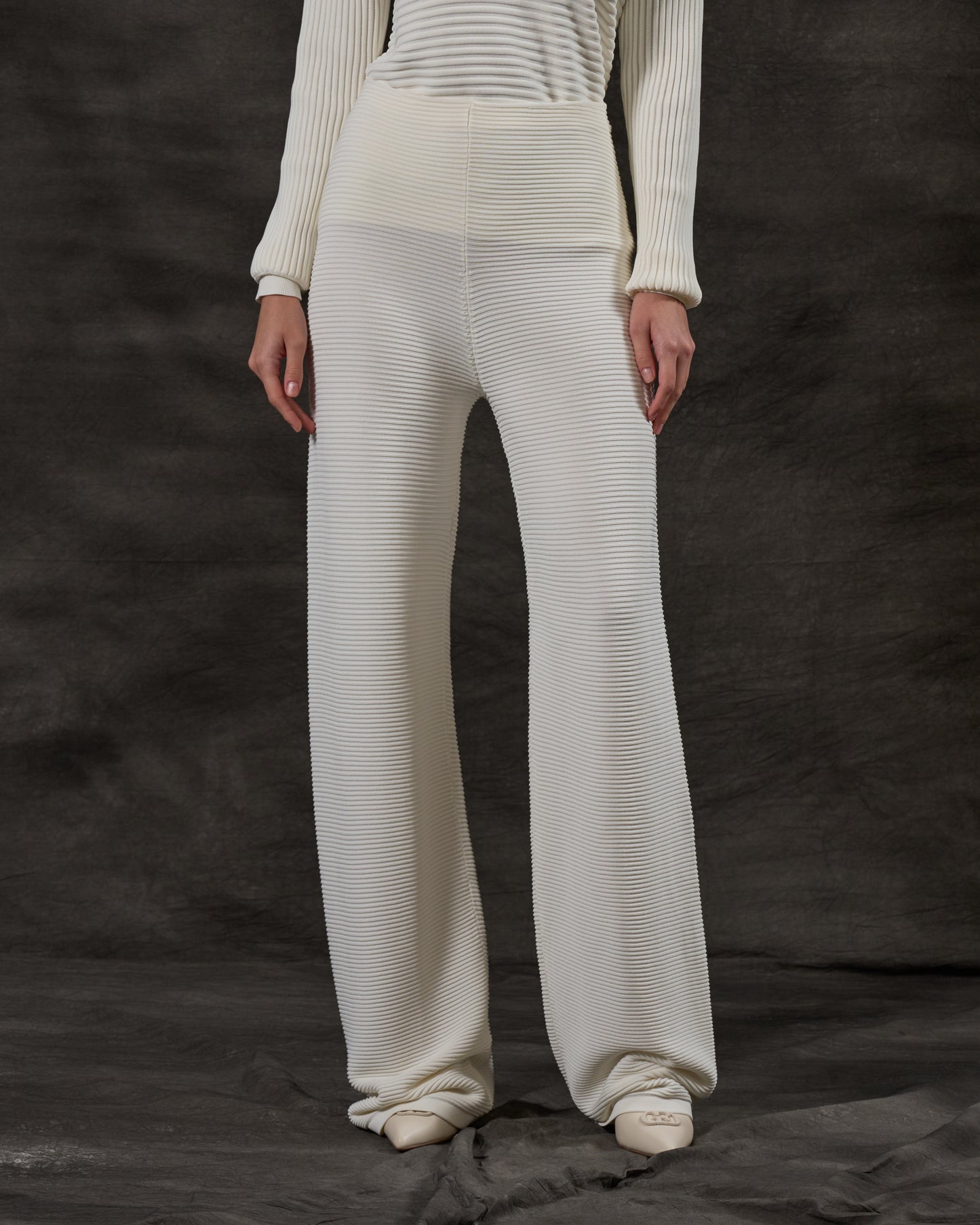 Ribbed Knit Wide-Leg Pants