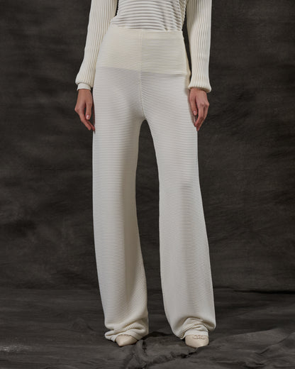 Ribbed Knit Wide-Leg Pants