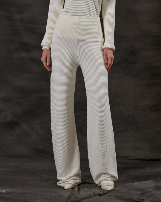 Ribbed Knit Wide-Leg Pants