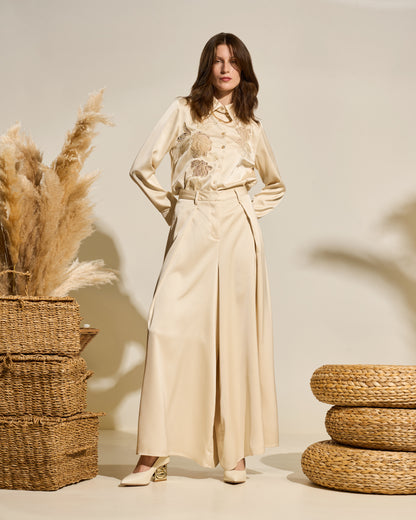 Wide-Leg Pleated Trousers