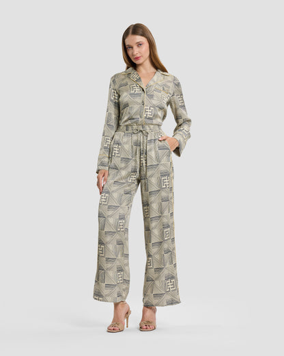 Geometric Monogram Silk Wide-Leg Trousers