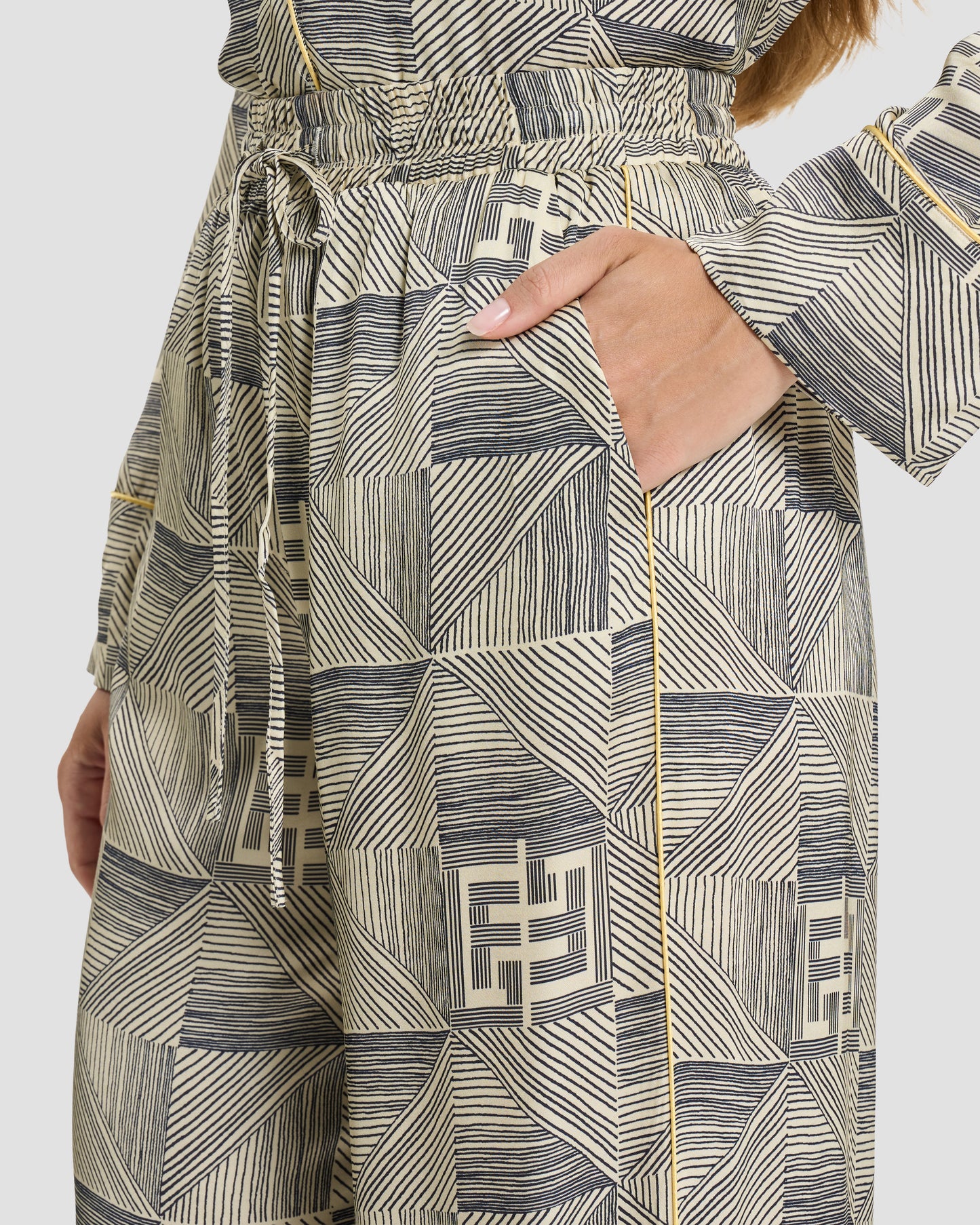 Geometric Monogram Silk Wide-Leg Trousers