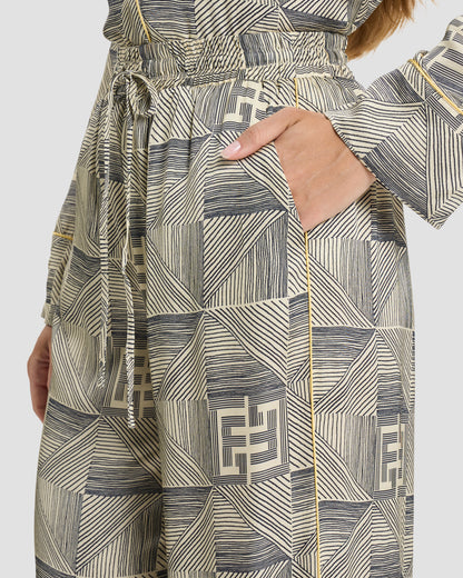 Geometric Monogram Silk Wide-Leg Trousers
